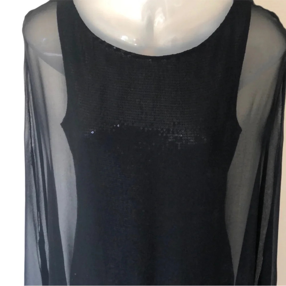 Bailey 44 sheer black Sequined Cocktail Dress With cape size medium NWT prom - Picture 4 of 16